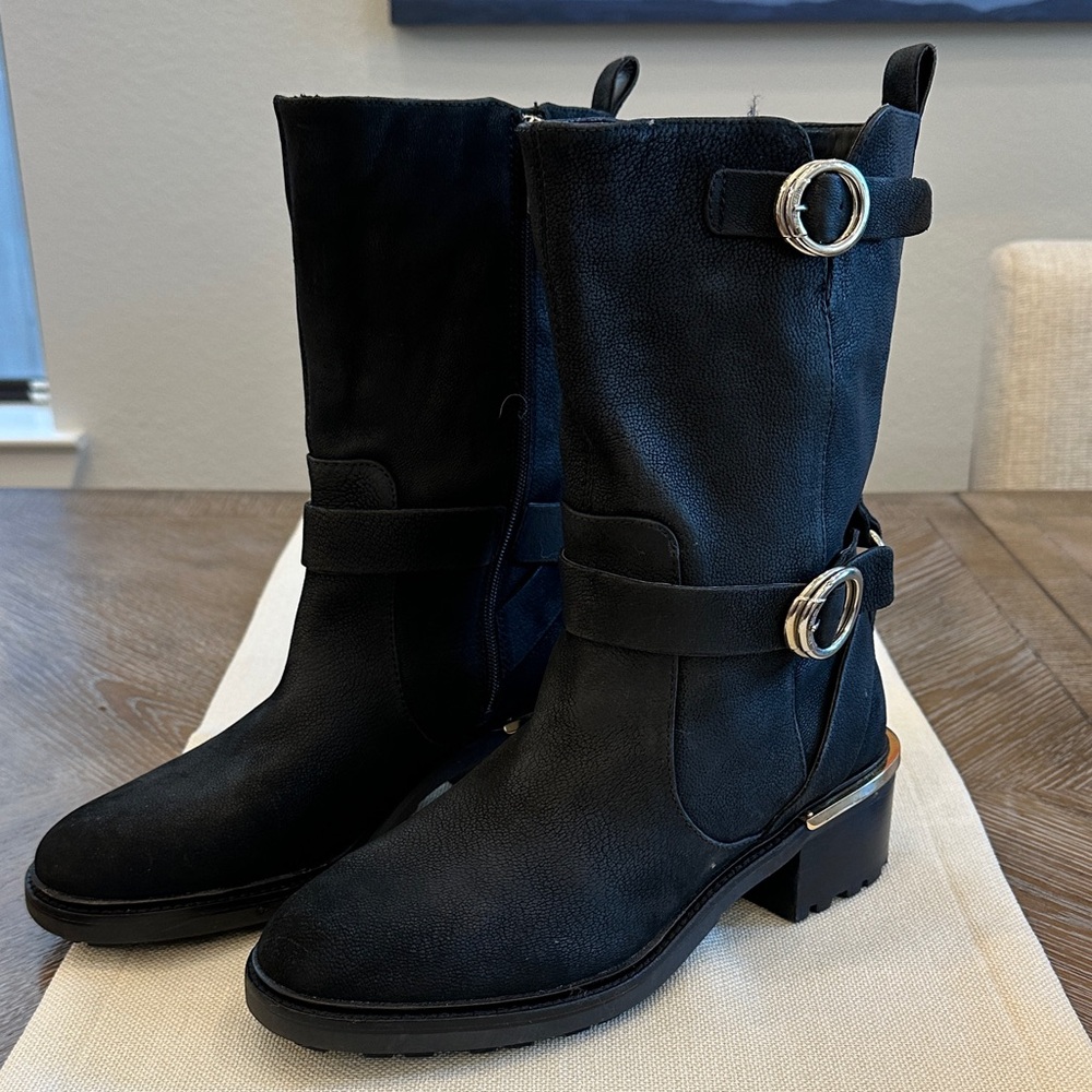 Vince Camuto Black Heeled Boots with Buckle Detail
